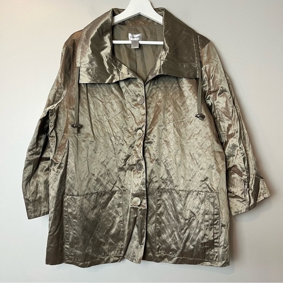 Chico’s Metallic Gold Lightweight Button Front Jacket Boxy Sleeves 3 (XL) - Picture 1 of 9